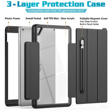 Load image into Gallery viewer, Rugged Trifold Folio Case iPad 9th &amp; 8th &amp; 7th 10.2 inch Clear Back - Black