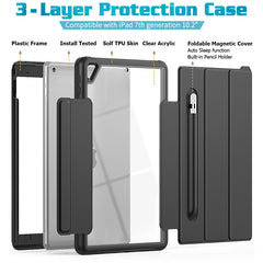 Rugged Trifold Folio Case iPad 9th & 8th & 7th 10.2 inch Clear Back - Black