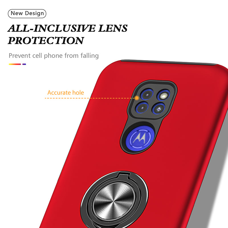 Rugged & Protective Armor Case Moto G9 Play & Ring Holder - Red