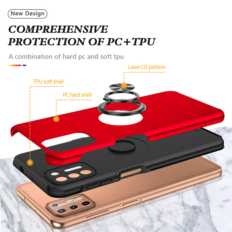 Rugged & Protective Armor Case Moto G9 Plus & Ring Holder - Red