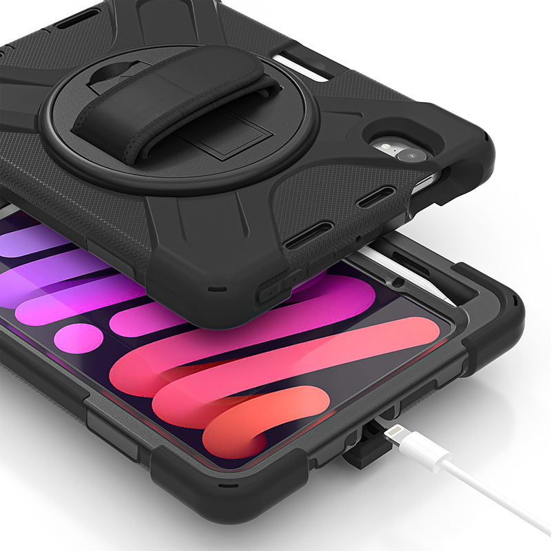 Rugged Protective Case Screen Guard, Hand & Shoulder Strap iPad Mini 6 / 7 - Black