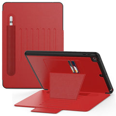 Folio Rugged Synthetic Leather Case iPad 9th & 8th & 7th Mag Latch & Kickstand - Red