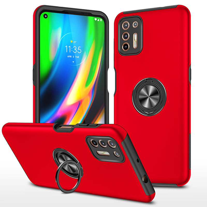 Rugged & Protective Armor Case Moto G9 Plus & Ring Holder - Red
