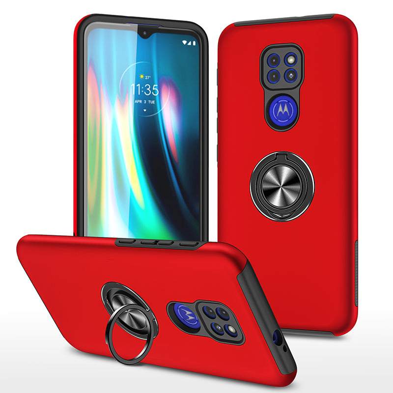 Rugged & Protective Armor Case Moto G9 Play & Ring Holder - Red