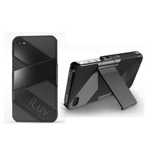 Load image into Gallery viewer, iLuv Fusion Dual Layer Silicone Acrylic Case w stand for iPhone 4 / 4S - Black 4