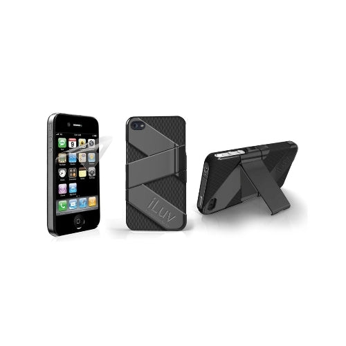 iLuv Fusion Dual Layer Silicone Acrylic Case w stand for iPhone 4 / 4S - Black 2