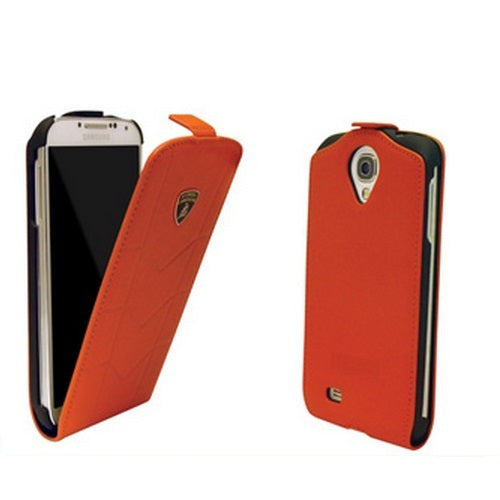 Genuine Lamborghini Leather Flip Case Samsung Galaxy S 4 IV S4 GT-i9500 Orange 1