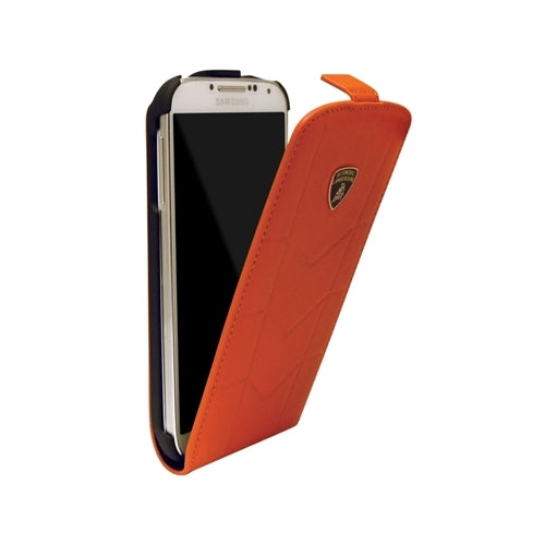 Genuine Lamborghini Leather Flip Case Samsung Galaxy S 4 IV S4 GT-i9500 Orange 2