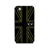 Mini Cooper iPhone 4 / 4S Union Jack Leather Back Case Yellow Stripe