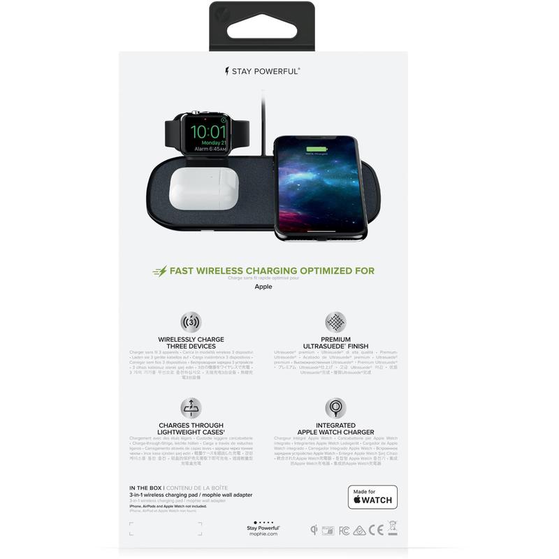 Mophie 3 in 1 Wireless Charging Pad Fast Charge 7.5W Black Fabric Ultra Suede 4