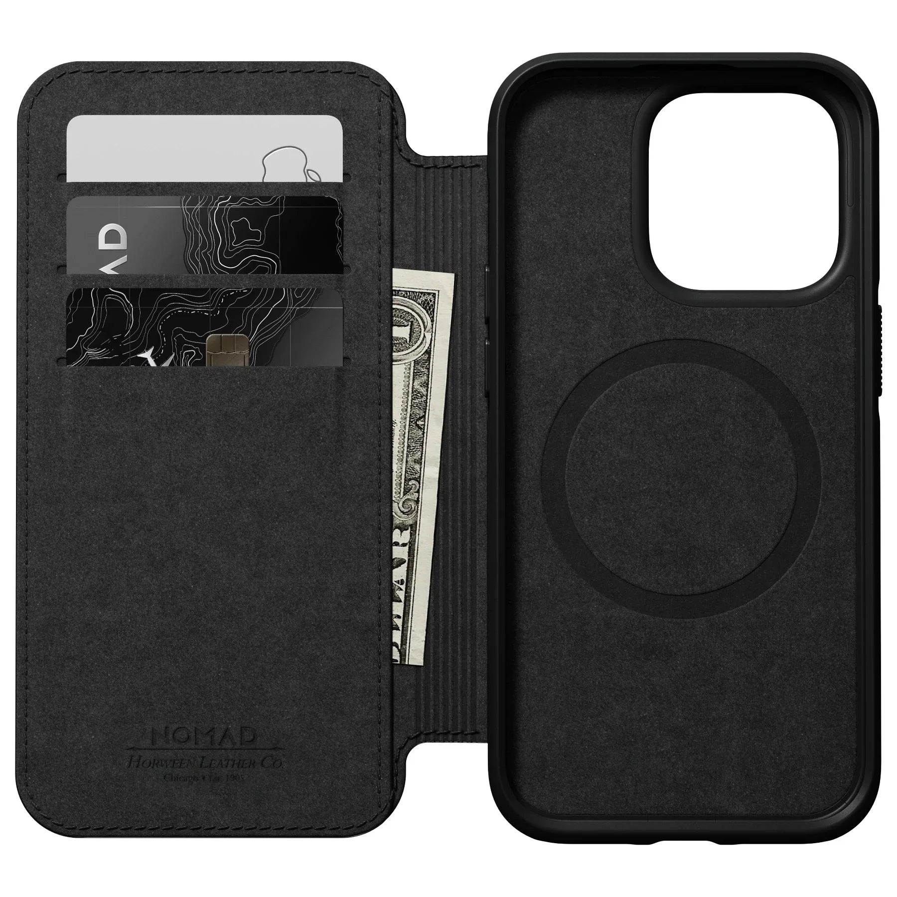 Nomad Modern Horween Leather Folio Case iPhone 15 Pro Max - Black