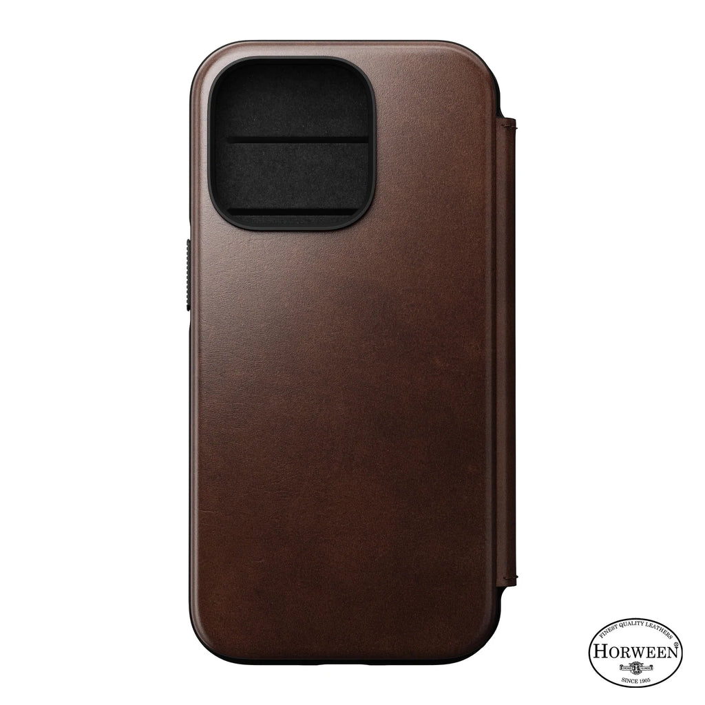 Nomad Modern Horween Leather Folio Case iPhone 14 Pro Max - Brown