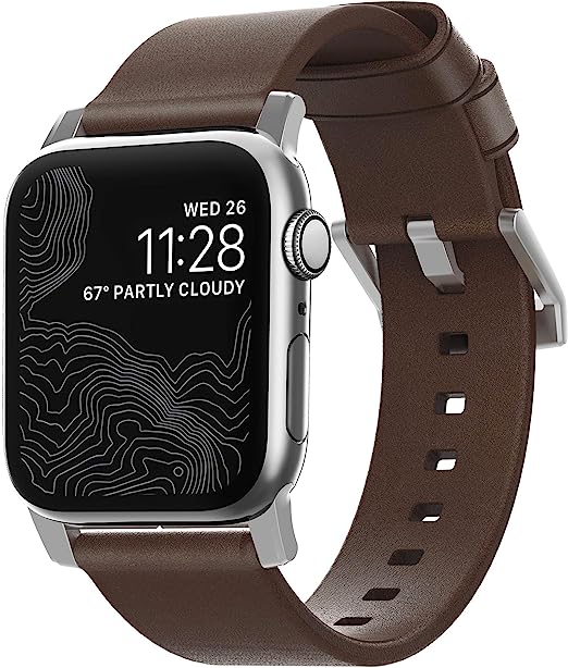 Nomad Horween Leather Modern Strap Apple Watch 1-8 41mm / 40mm - Rustic Brown & Silver