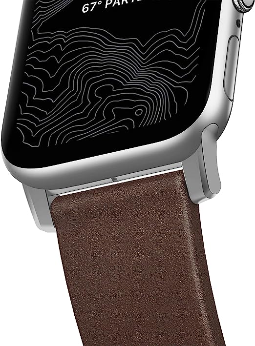 Nomad Horween Leather Modern Strap Apple Watch 1-8 41mm / 40mm - Rustic Brown & Silver