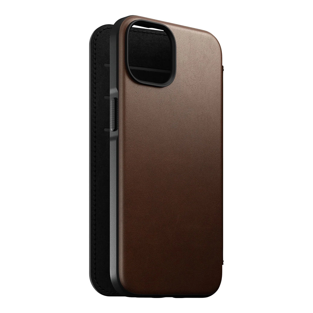 Nomad Modern Leather Folio Case iPhone 15 Plus - Brown