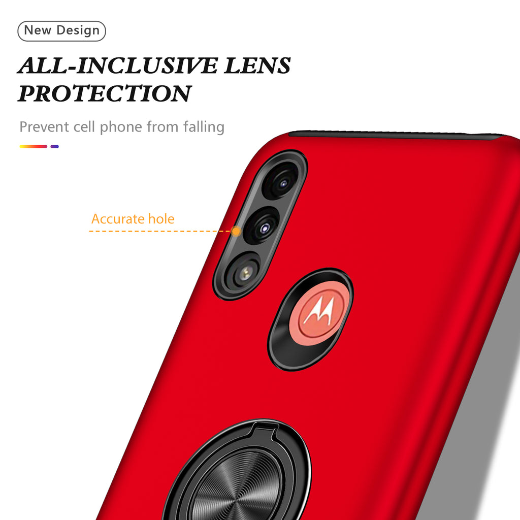 Rugged & Protective Armor Case Moto E7 Power 2021 & Ring Holder - Red