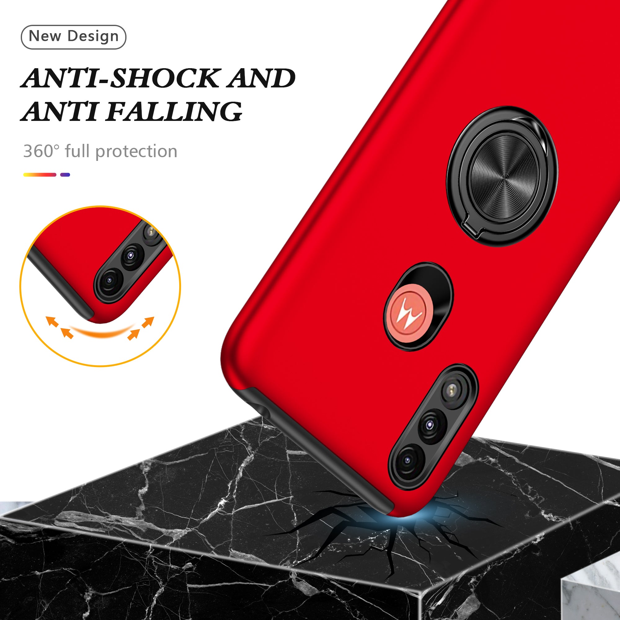 Rugged & Protective Armor Case Moto E7 Power 2021 & Ring Holder - Red