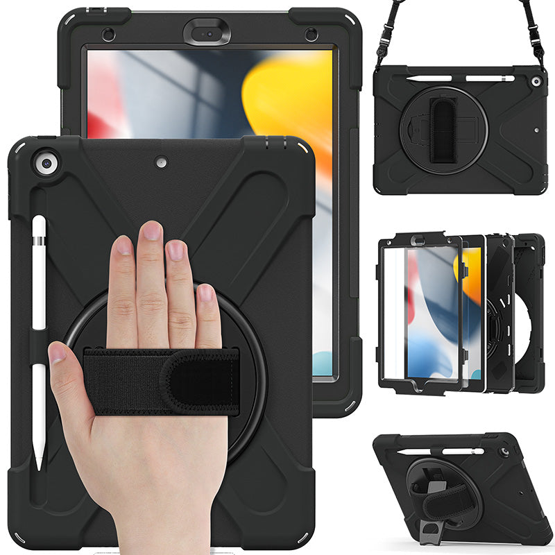 Rugged Protective Case Hand & Shoulder Strap iPad 10th / 11th Gen 10.9 inch - Black