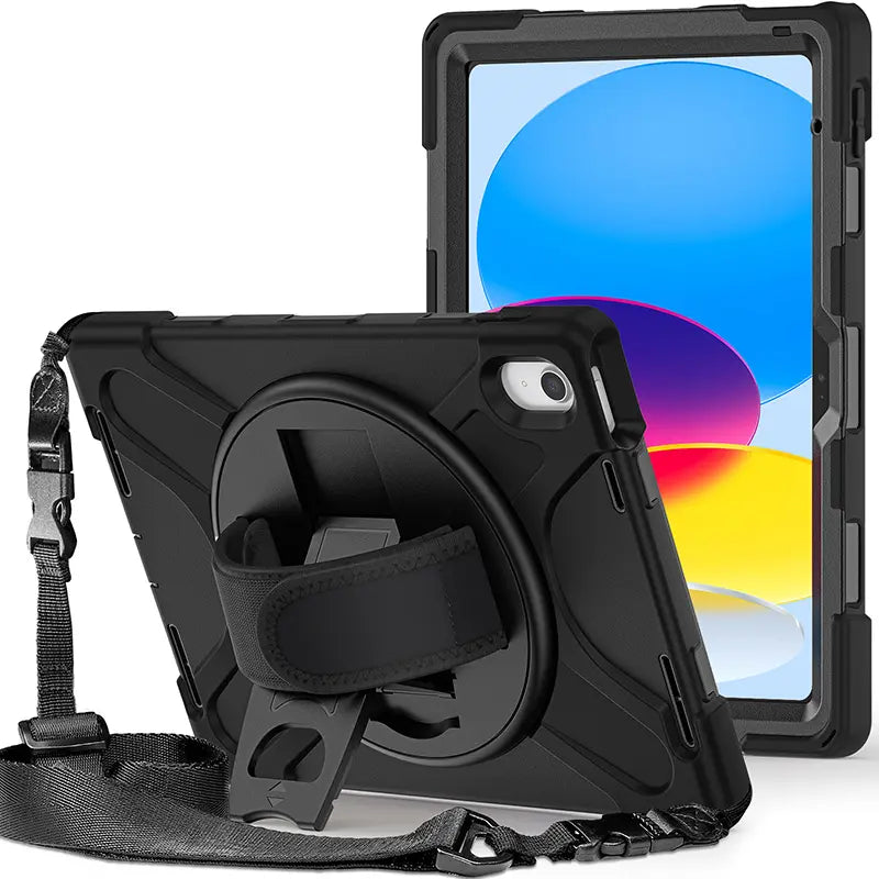 Rugged Protective Case Hand & Shoulder Strap iPad 10th / 11th Gen 10.9 inch - Black