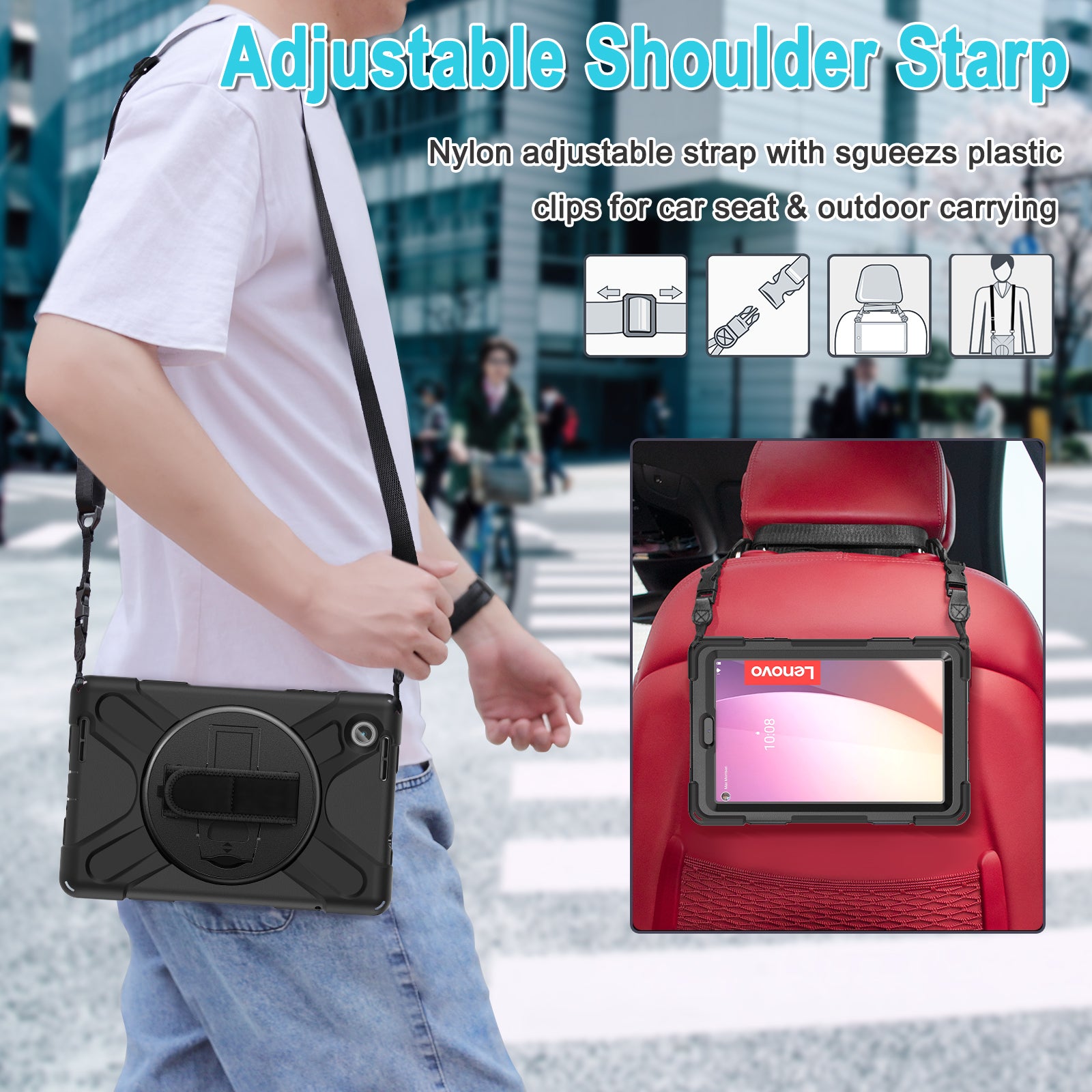 Rugged Case Hand & Shoulder Strap Lenovo M8 8 inch 4th Gen TB300