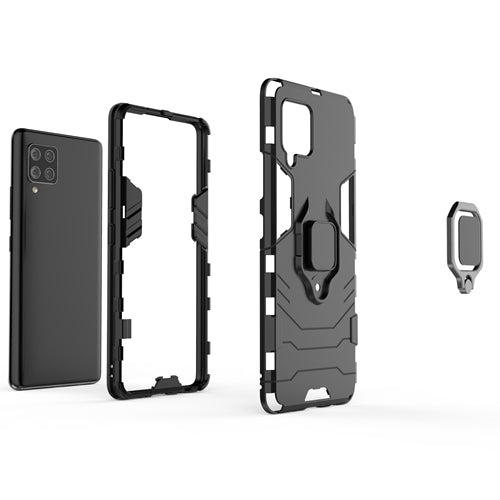 Rugged & Protective Armour Case Samsung A42 5G Built in Ring Holder - Black 3