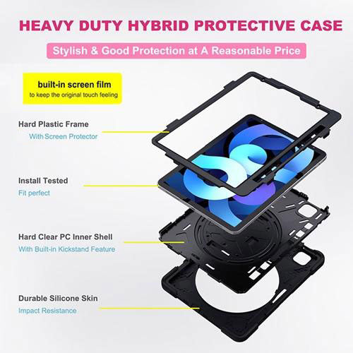 Rugged Case with Hand & Shoulder Strap iPad Air 4th 10.9 2020 - Black