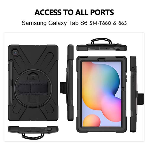 Rugged Case Hand & Shoulder Strap Samsung Tab S6 10.5 T860 - Black 13