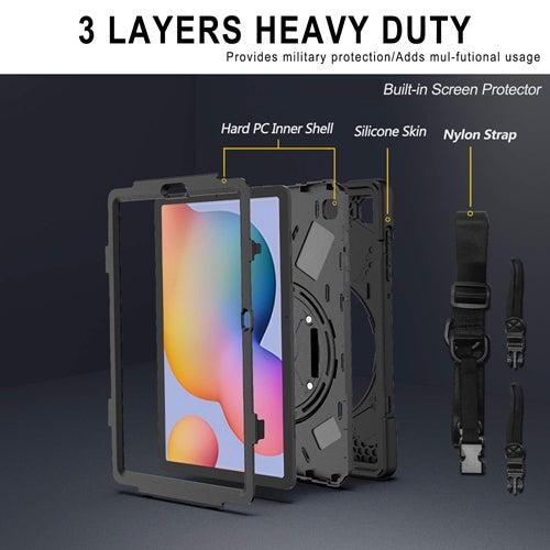Rugged Case Hand & Shoulder Strap Samsung Tab S6 LITE 10.4 P610  - Black 8