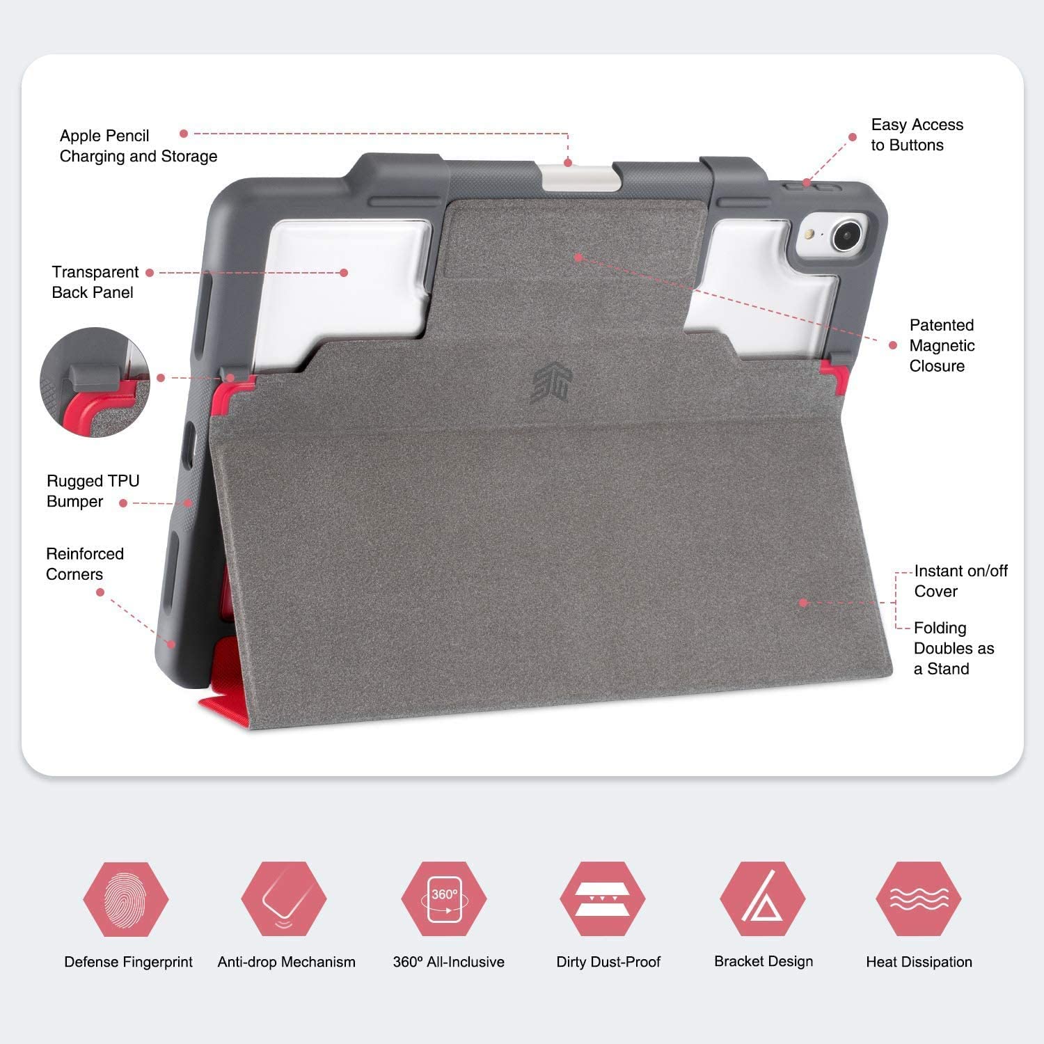 STM Dux Plus Rugged Case For iPad Pro 12.9 3rd Gen 2018 -  Red