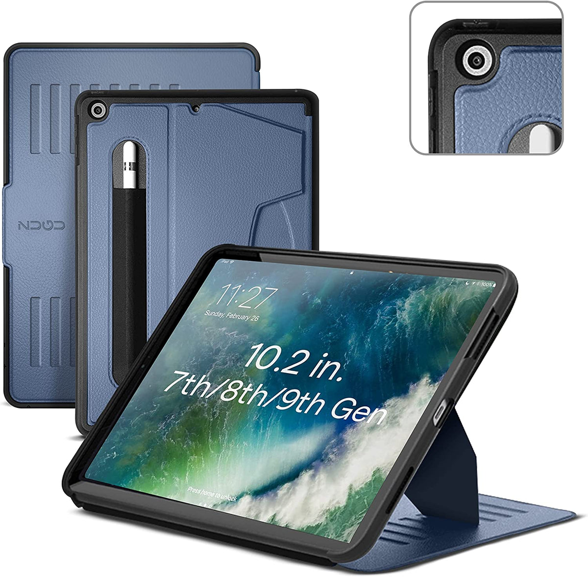 Zugu iPad Folio Case Magnetic Stand iPad 7th / 8th / 9th Gen 10.2 inch - Slate Blue